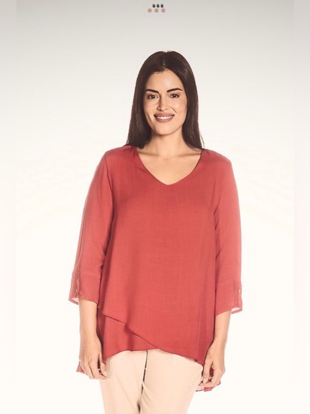 DKR Apparel 3/4 Sleeve Tunic Top with Tulip Hem-Rust